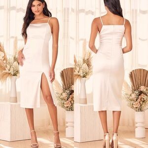 Lulus | Hold Your Hand White Satin Midi Dress